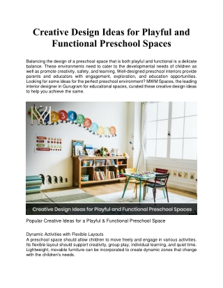 Creative Design Ideas for Playful and Functional Preschool Spaces