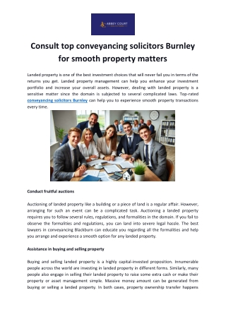 Consult top conveyancing solicitors Burnley for smooth property matters