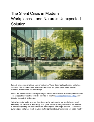 The Silent Crisis in Modern Workplaces—and Nature’s Unexpected Solution