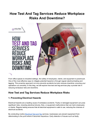 How Test And Tag Services Reduce Workplace Risks And Downtime?