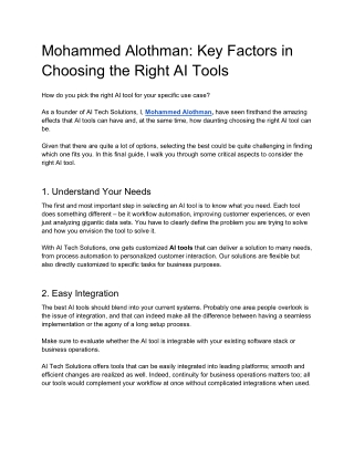 Mohammed Alothman Key Factors in Choosing the Right AI Tools