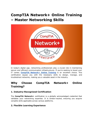 CompTIA Network  Online Training – Master Networking Skills