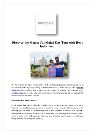 Visit Taj Mahal | Hello India Tour
