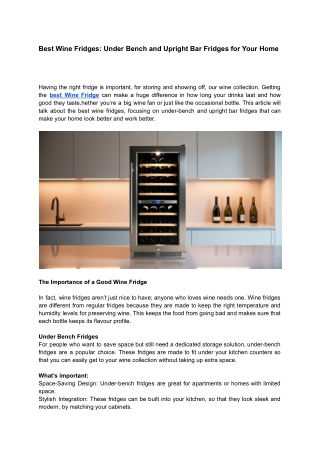 Best Wine Fridges_ Under Bench and Upright Bar Fridges for Your Home