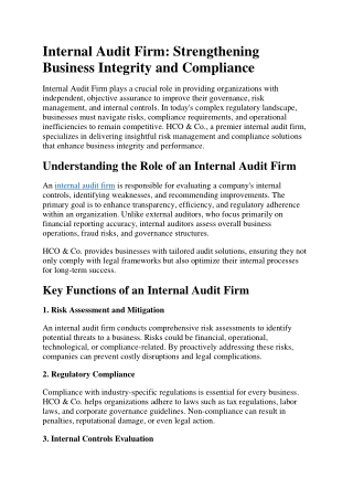 Internal Audit Firm: Strengthening Business Integrity and Compliance