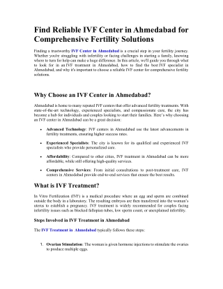 Find Reliable IVF Center in Ahmedabad