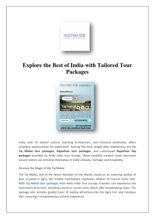 Delhi Agra Jaipur Tour Package Europe | Hello India Tour