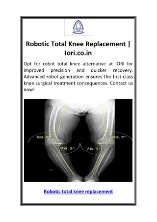 Robotic Total Knee Replacement  Iori.co.in