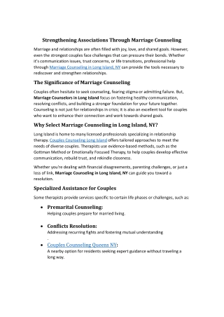 Strengthening Associations Through Marriage Counseling