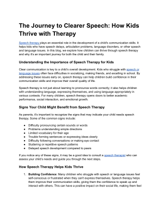 The Journey to Clearer Speech_ How Kids Thrive with Therapy