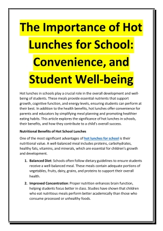 The Importance of Hot Lunches for School - Convenience and Student Well-being