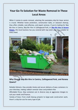 Your Go-To Solution for Waste Removal in These Local Areas