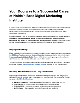Your Doorway to a Successful Career at Noida's Best Digital Marketing Institute
