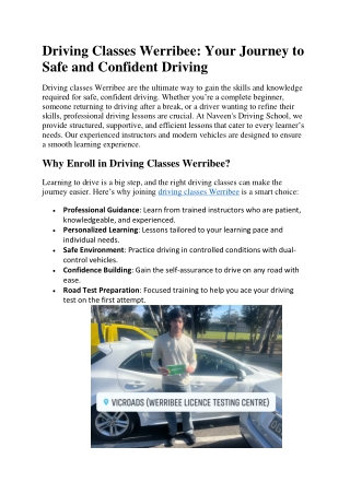 Driving Classes Werribee: Your Journey to Safe and Confident Driving