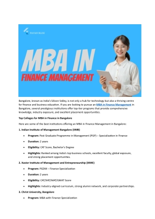 MBA in Finance Management Programs in Bangalore