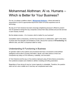 Mohammad Alothman AI vs. Humans – Which is Better for Your Business