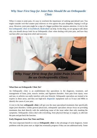 Why Your First Stop for Joint Pain Should Be an Orthopaedic Clinic