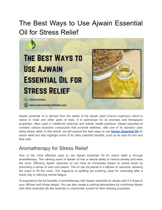 The Best Ways to Use Ajwain Essential Oil for Stress Relief