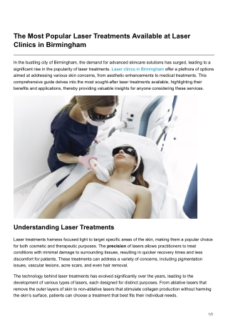 The Most Popular Laser Treatments Available at Laser Clinics in Birmingham