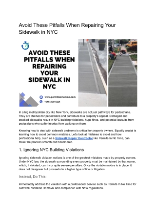 Avoid These Pitfalls When Repairing Your Sidewalk in NYC