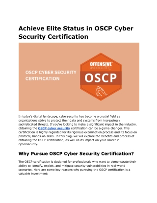 Achieve Elite Status in OSCP Cyber Security Certification