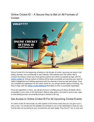 Online Cricket ID – Your Secure Key to Betting Success