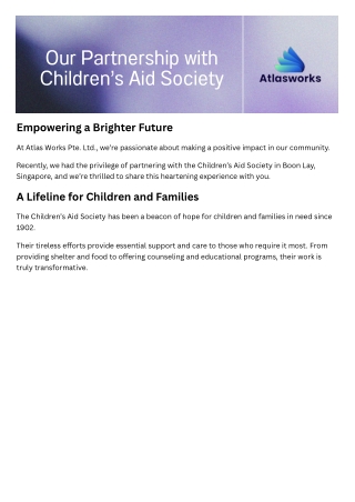 Our Partnership with Children’s Aid Society