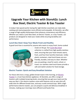 Upgrade Your Kitchen with StoreA2z Lunch Box Steel, Electric Toaster & Gas Toaster
