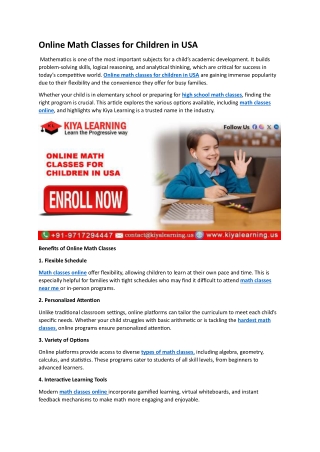 Online Math Classes for Children in USA