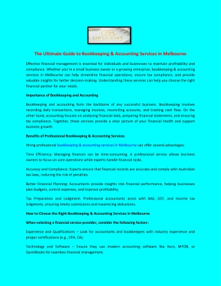 The Ultimate Guide to Bookkeeping & Accounting Services in Melbourne