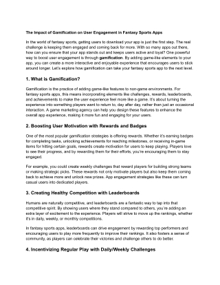 The Impact of Gamification on User Engagement in Fantasy Sports Apps