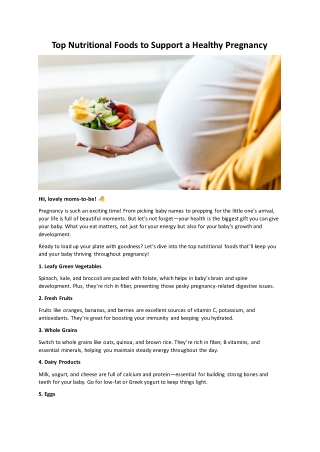 Top Nutritional Foods to Support a Healthy Pregnancy