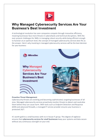 Why Managed Cybersecurity Services Are Your Business's Best Investment