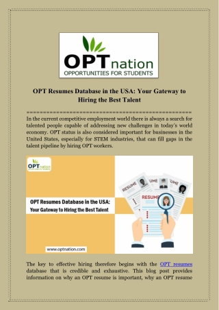 OPT Resumes Database in the USA Your Gateway to Hiring the Best Talent