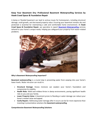 Keep Your Basement Dry Professional Basement Waterproofing Services by Hawk Crawl Space & Foundation Repair
