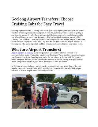 Geelong Airport Transfers with Cruising Cabs for Easy Travel