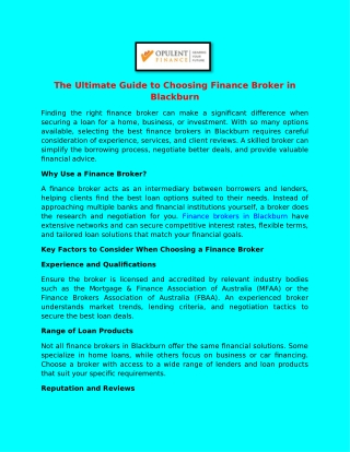 The Ultimate Guide to Choosing Finance Broker in Blackburn