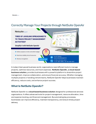 Correctly Manage Your Projects through NetSuite OpenAir