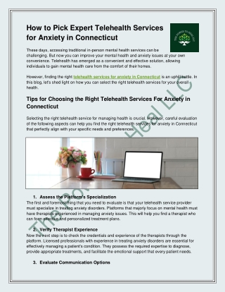 How to Pick Expert Telehealth Services for Anxiety in Connecticut