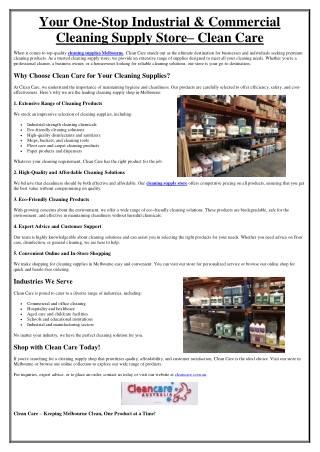 Your One-Stop Industrial & Commercial Cleaning Supply Store– Clean Care