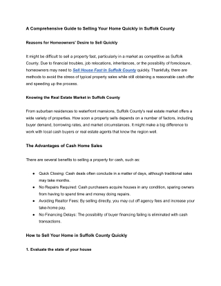 Sell House Fast In Suffolk County