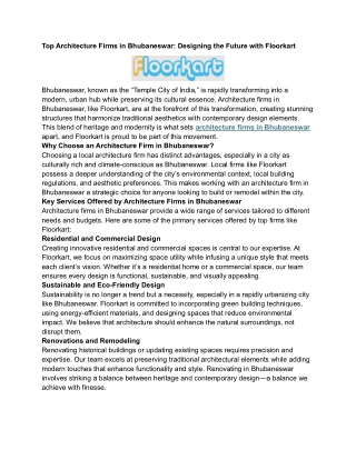 Top Architecture Firms in Bhubaneswar: Designing the Future with Floorkart