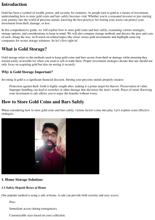How to Store Gold Coins and Bars Safely