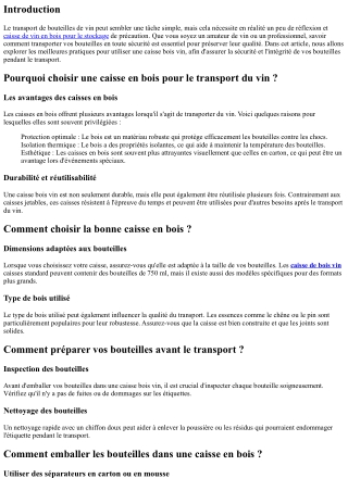 Comment transporter vos bouteilles de vin en toute sécurité dans une caisse en b
