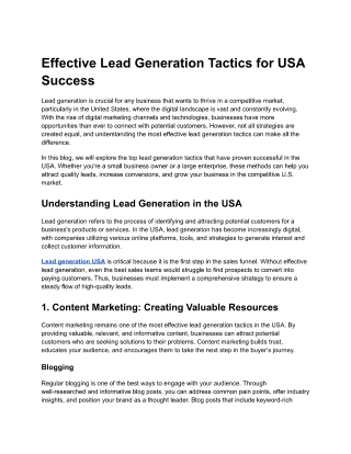 Effective Lead Generation Tactics for USA Success