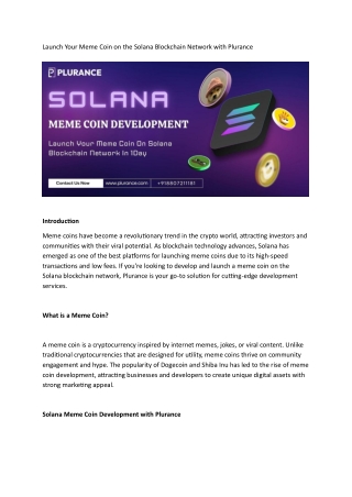 Launch Your Meme Coin on the Solana Blockchain Network with Plurance