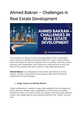 Ahmed Bakran – Challenges in Real Estate Development