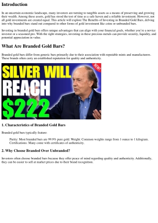 The Benefits of Investing in Branded Gold Bars