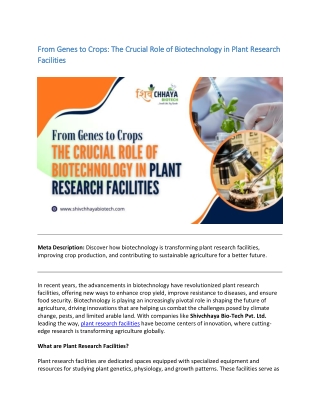 From Genes to Crops The Role of Biotechnology in Plant Research Facilities