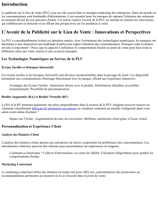L’Avenir de la Publicité sur le Lieu de Vente : Innovations et Perspectives